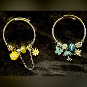 NEW Boutique Set of 2 Resin, White & Mystic Austrian Crystal Charm Bracelets.